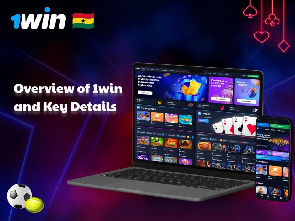 Overview of 1Win platform features for Ghana, including bonuses, payment methods, and supported services.
