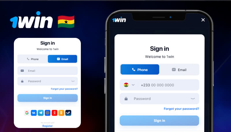 Entering email or phone number and password on the 1Win login screen