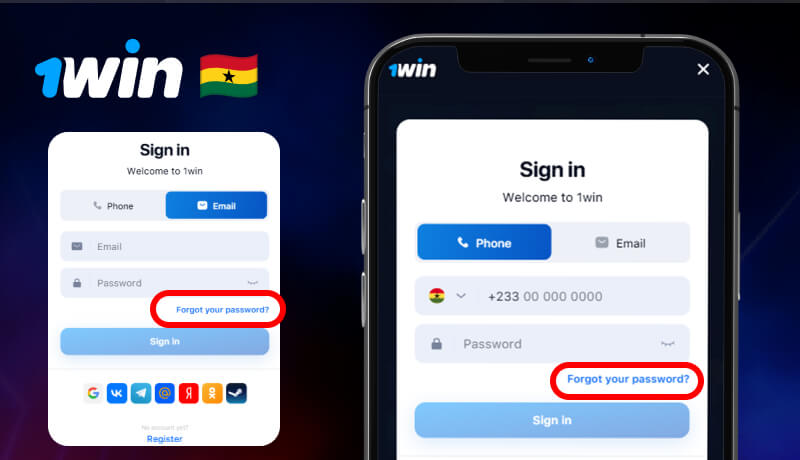 Selecting "Forgot Password" to reset login credentials via email or SMS
