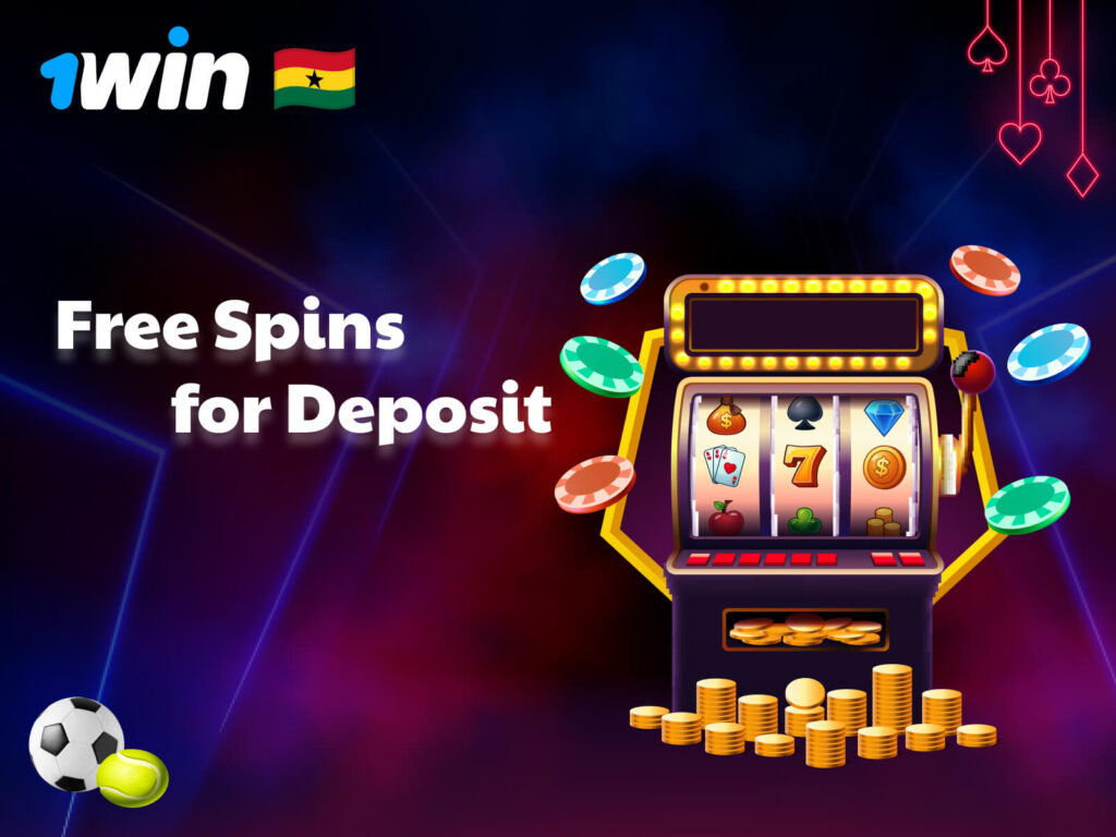 1Win Ghana offering 70 free spins as a deposit bonus to explore various online slot games