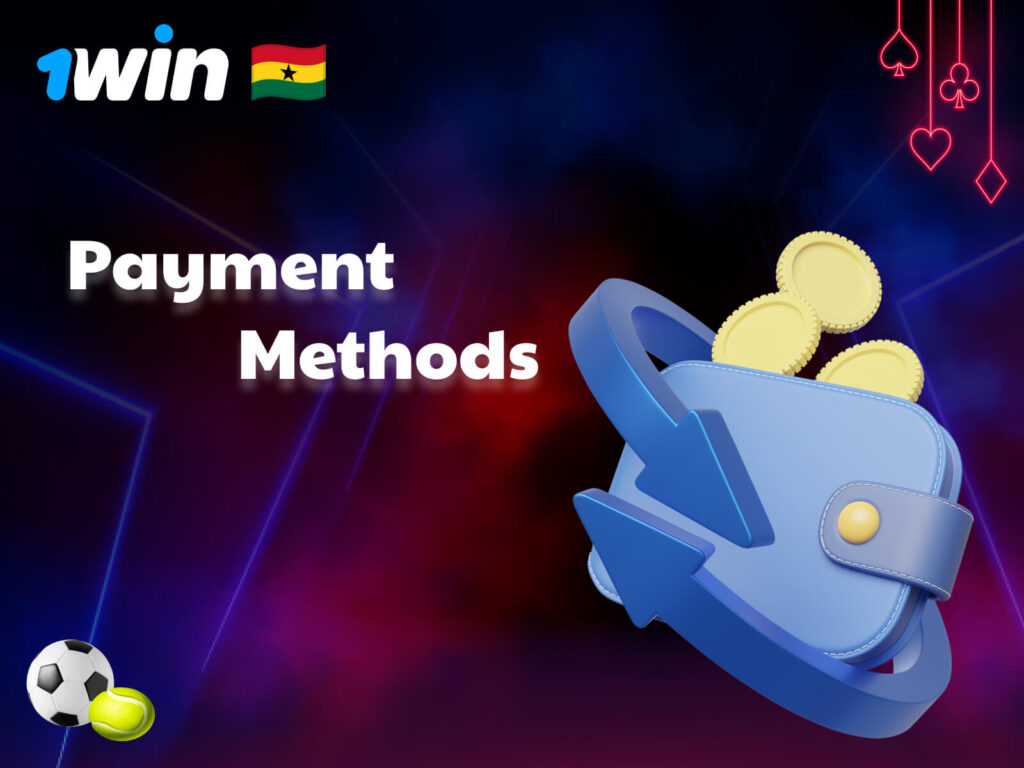 Available payment options on 1Win including MTN, Vodafone, Airtel Tigo, and cryptocurrencies